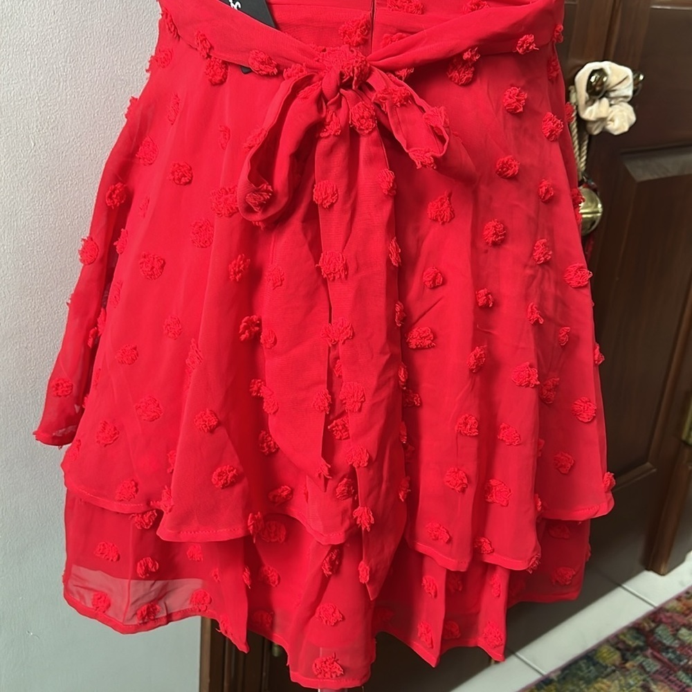 Lulu’s  NWT  Swiss dot  Red  spaghetti strap halter dress  sheer/ lining  size S - Picture 11 of 13